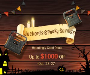 Jackery seasonal campaign visual with spooky savings message